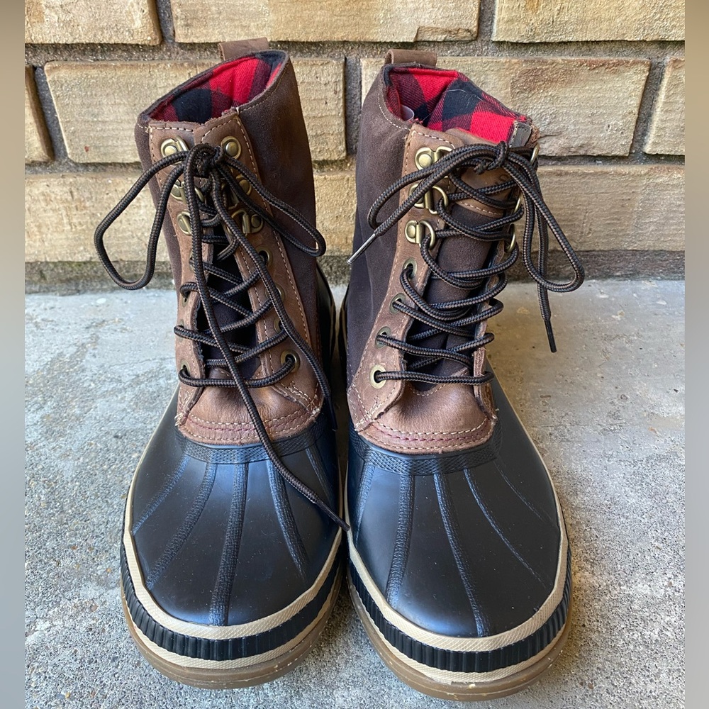 Sperry Duck Boots Men’s 7 / Women’s 9 Brown Leather Waterproof Flannel Insulated - Picture 2 of 9